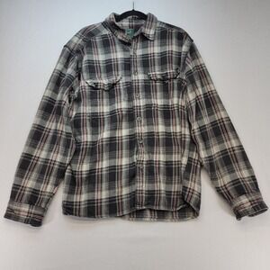 Woolrich Flannel Shirt Mens XL Black Gray Plaid Cotton Long Sleeve
